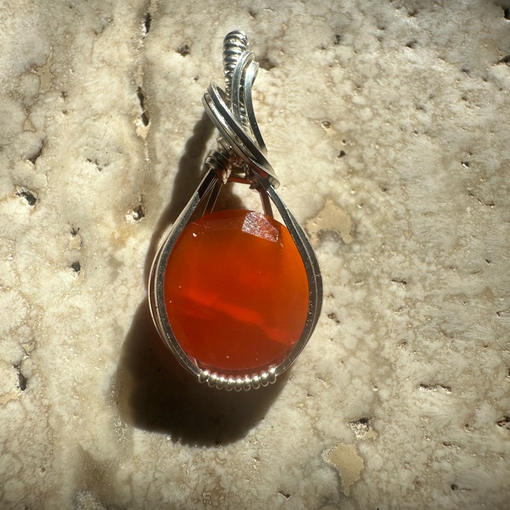 Sterling Silver Faceted Carnelian Stone Necklace Pendant